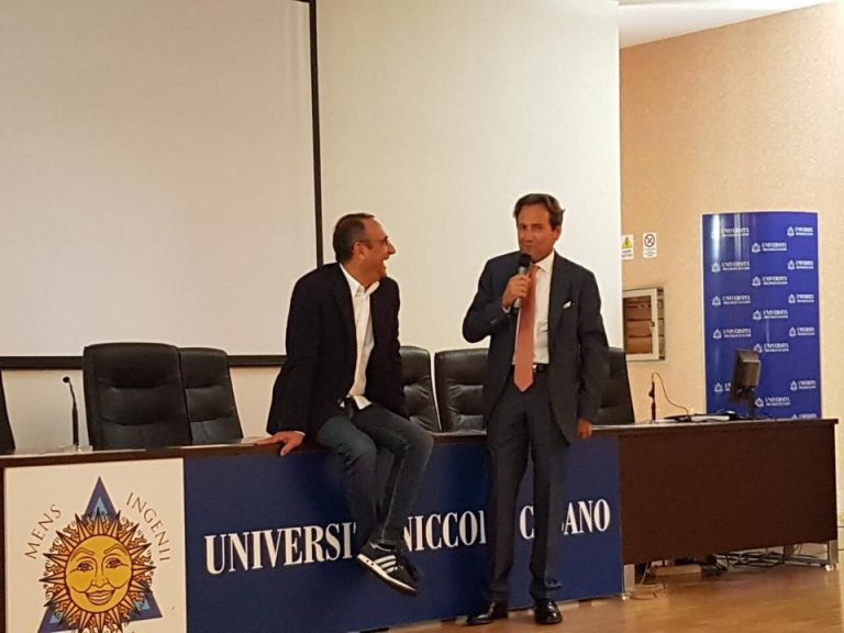 Carlo Conti e il Magnifico Rettore Fabio Fortuna: ‘lezione improvvisata’ alla Cusano